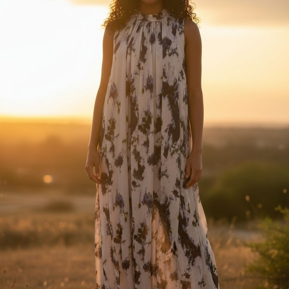 A Lady 100% Silk Maxi Sleeveless Dress - Picture 2 of 15